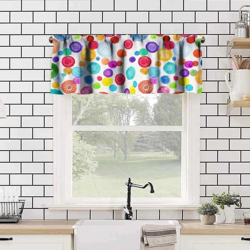 AAVEUP Colourful Valance Curtain Fantasy Cartoon Colourful Circles Abstract Art Lines Window Treatment Valances Curtains for Kids Room Bedroom Living Room 54x18In - Image 2
